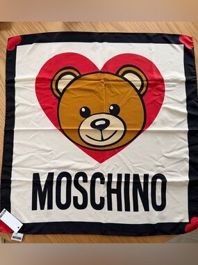 Moschino Teddy Bear Hearts Silk Scarf